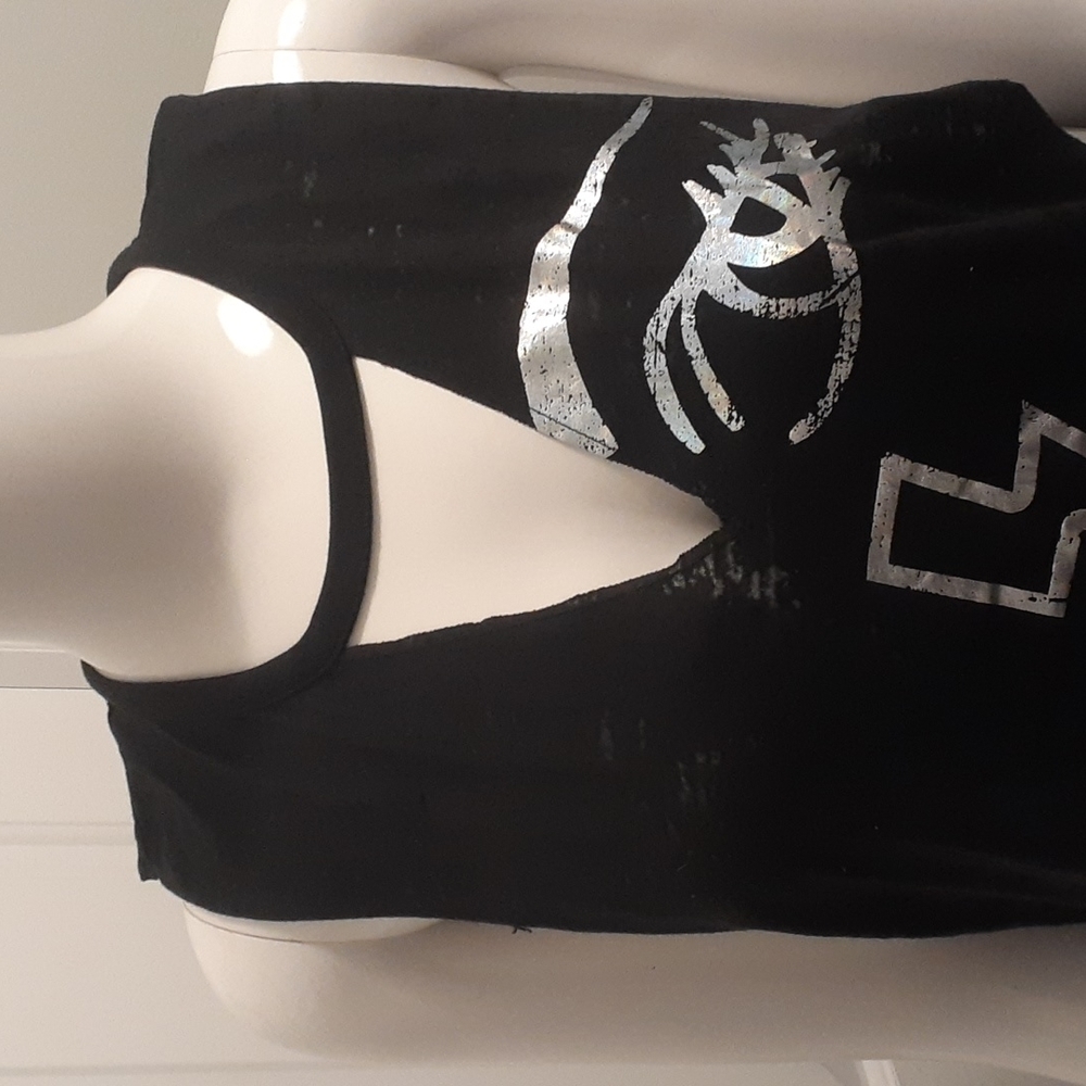 Zumba Fitness Black Graphic Tank Top Size XS Silver Eye Lightning Lips Choker - Picture 3 of 5